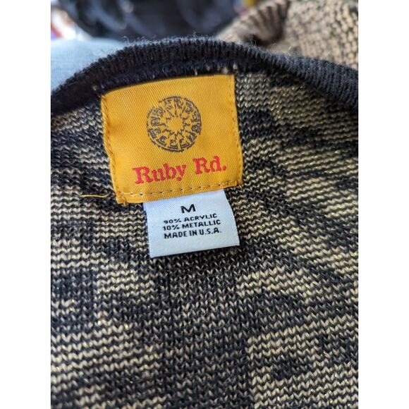 Ruby Rd. Womens Open Cardigan Knit Sweater Size Medium Black Gold Shimmer - Picture 7 of 8